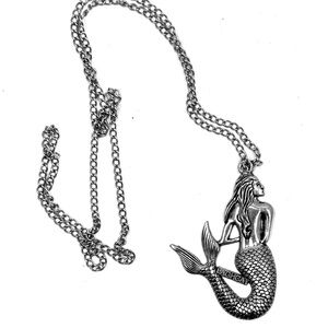 Laghcat Silver Tone Mermaid Pendant 2.5”X1.75” Necklace Excellent Condition